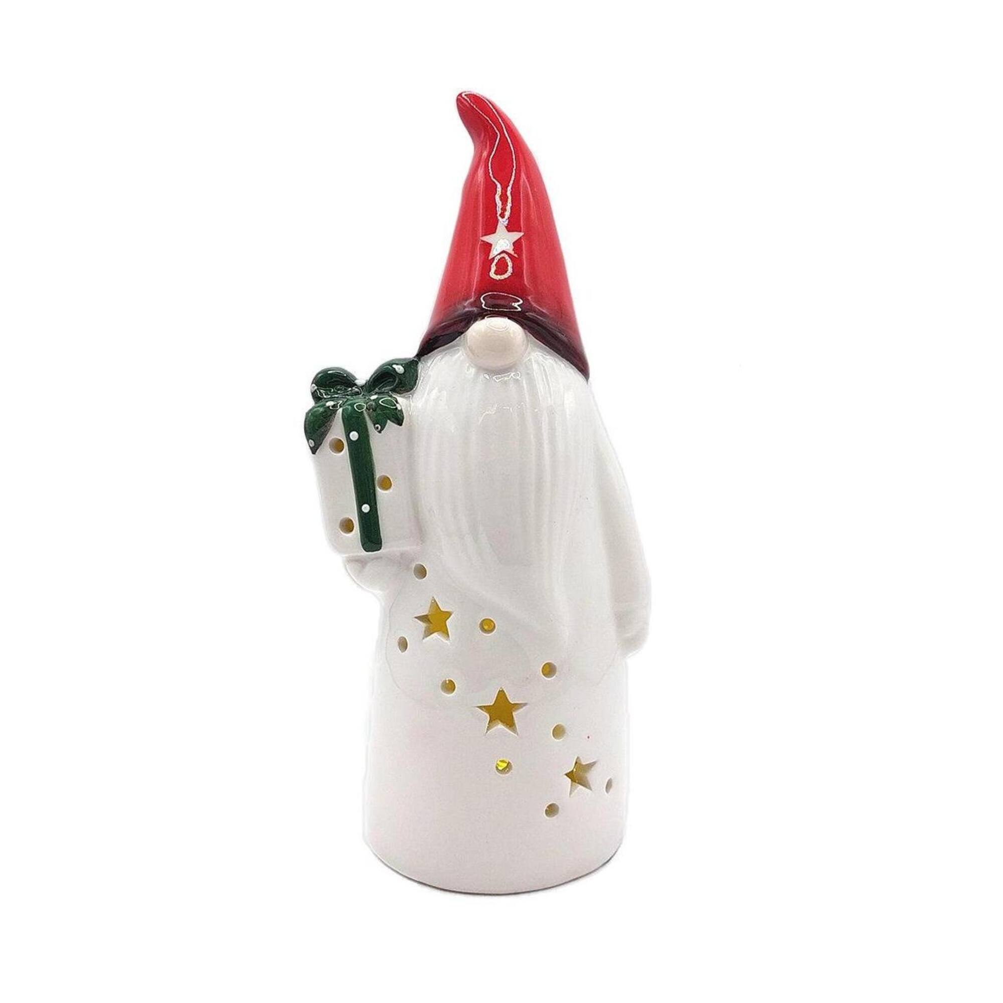 Wizardi 12" Ceramic Christmas Gnome with Gift